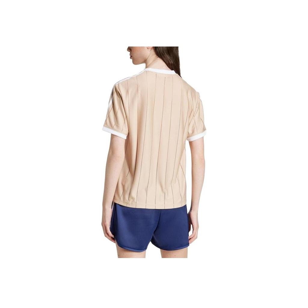Adidas Originals Adi Color Series Soft Comfortable Brand Logo Dopamine Striped Round Neck Short Sleeve T-Shirt Women T-Shirt Beige IY7232