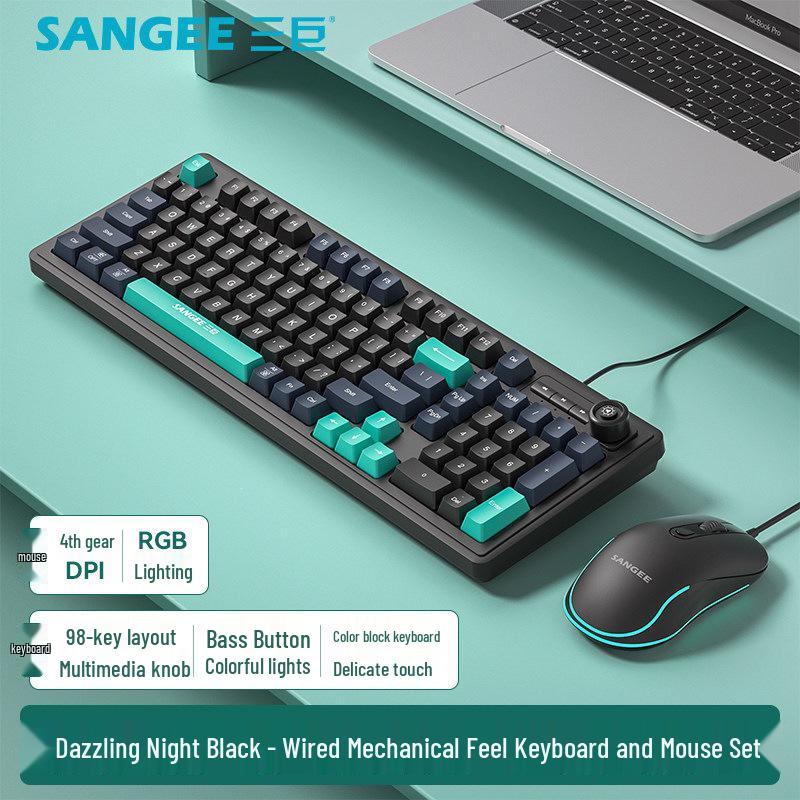 Three Giants Wired Gaming Keyboard & Mouse Set - Mechanical Feel, High Aesthetic Value for Esports, Laptop, & Office Use