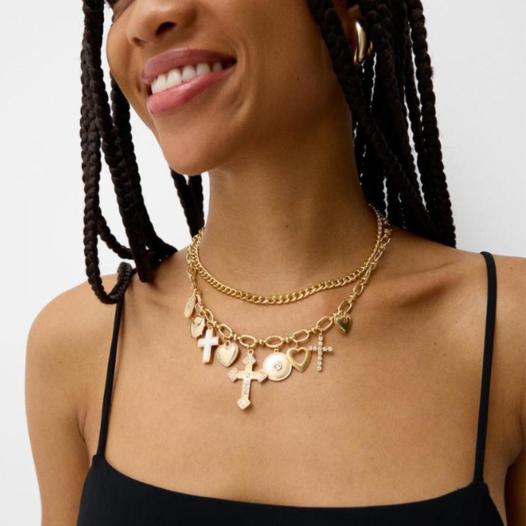 Cross Necklace Pendant For Women With Heart Shape Alloy Choker Jewelry Summer
