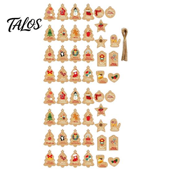 Holiday Souvenir Tags 50Pcs Christmas Tree Gift with Hemp Rope, Brown Paper Tags, Winter Party Favors Hanging Name Labels for DIY Xmas Wrapping