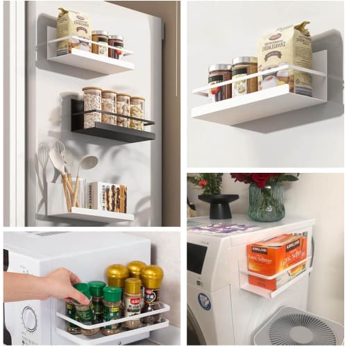 Whonor Kitchen Rack, Magnetic Rack, Approx. W25 x D12 x H9cm, White, 2-Piece Set, Super Strong Magnetic Condiment Rack, Bathroom, 7.5kg Weight Capacit