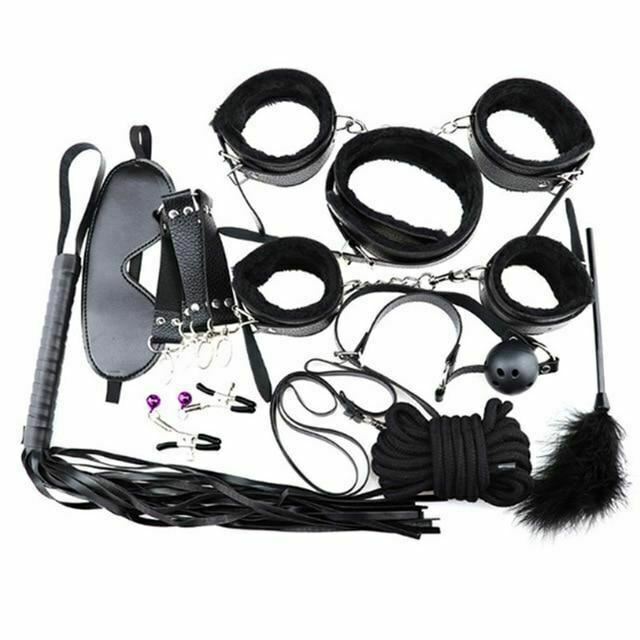 Starter Kit 10 Pieces Gag Flogger Restraints Blindfold Cuffs Collar  Starter Kits
