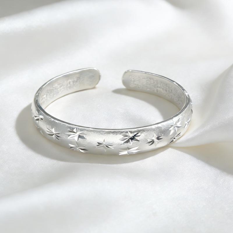 

Sterling Silver Gypsophila Open Bangle - Elegant 999 Silver Bracelet, Perfect Birthday or Qixi Festival Gift for Her Thickened Silver-Plated Copper