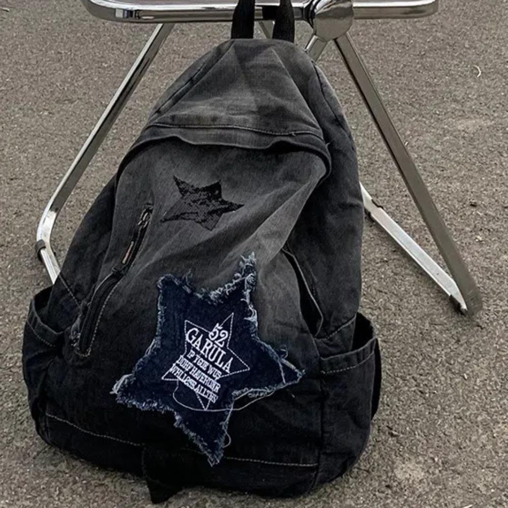 Rucsac Nou cu Model Stele din Denim Y2K Punk Student Ghiozdan Capacitate Mare Rucsac de Călătorie Studenți