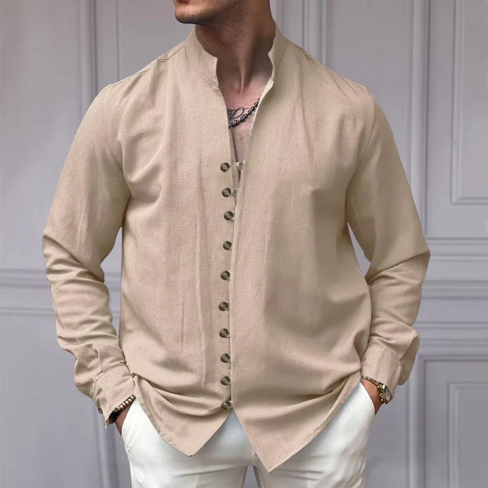 Men's Shirt Casual Loose Version Fashion Comfortable Standing Collar Long Sleeve Top Classic Button-down Streetwear Linen