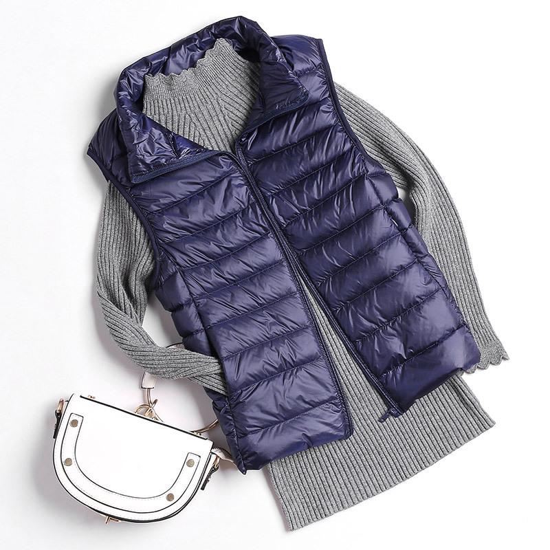 Women's Slim-Fit Lightweight Down Vest - Short Stand-Up Collar, Plus Size, Autumn/Winter 2025
