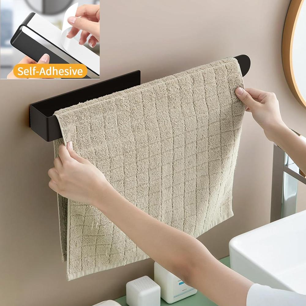 37CM Adhesive Towel Bar No Drilling Stainless Steel Towel Holder Rack Modern Design Matte Black Storage Organizer for Bathroom