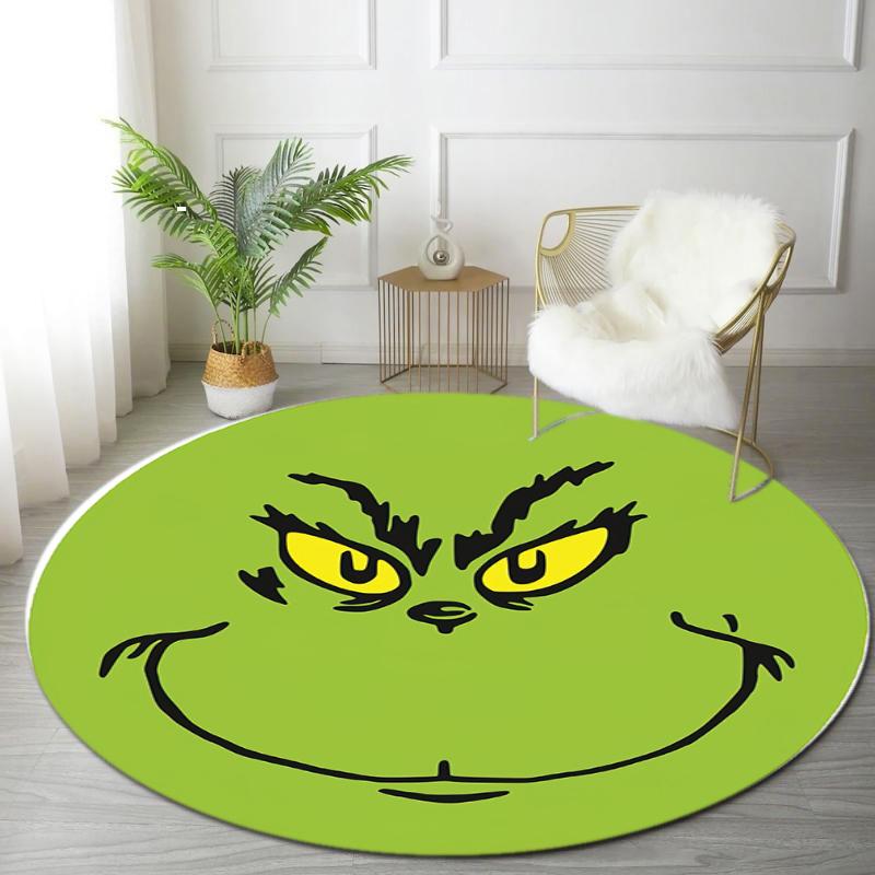 1pc Grinch Round carpet Painted Printed circular carpet, home door mat, outdoor travel protection carpet