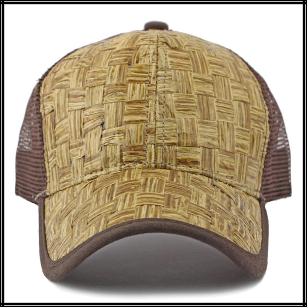 Straw Mesh Cap Hat Sun Protection Breathable Stylish Cool CZA257 [White Fang] Men's Women's (Black)