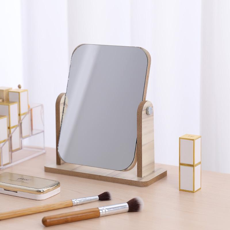 Portable Wooden Desktop Makeup Mirror – High-Definition, Rotating Vanity Mirror for Dorms and Students