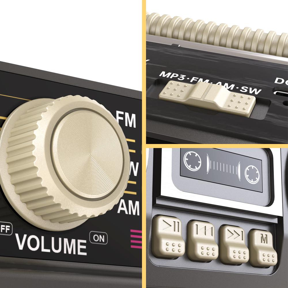 Retro Solární Rádio FM AM SW Přenosný Přijímač Bluetooth 5.3 Reproduktor MP3 Přehrávač Hudby Podpora USB TF Karta Nabíjení Typu C