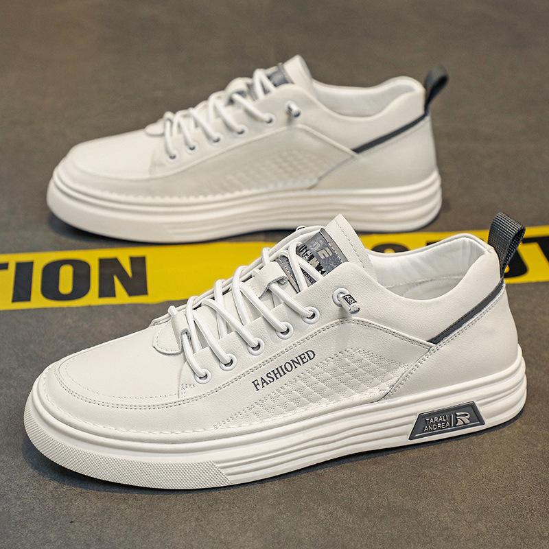 Męskie buty są popularne jesienią, nowe modne i codzienne, miękkie podeszwy, wsuwane małe białe buty, wszechstronne męskie sportowe buty skórzane
