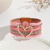 Boho Layered Leather Wrap Bracelet With Natural Stone Heart Charm Women