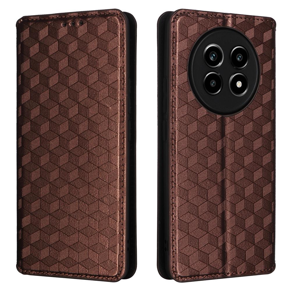 

For Realme 13+ 5G/13 Pro 5G (China) Wallet Case Rhombus Imprinted Leather Phone Cover F