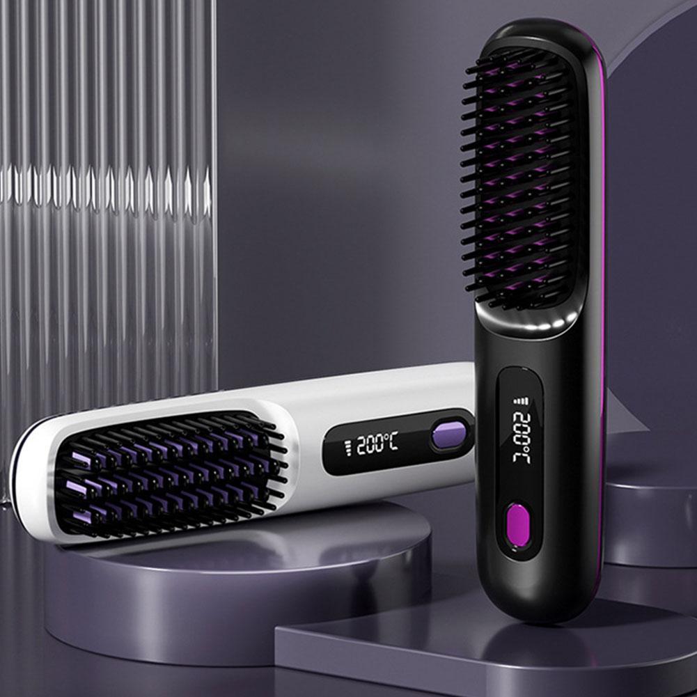 2 in 1 Hair Straightener Curling Brush LCD Digital Display Constant Temperature Hair Care Anti-Scald Nano-Ceramic Styling Tool