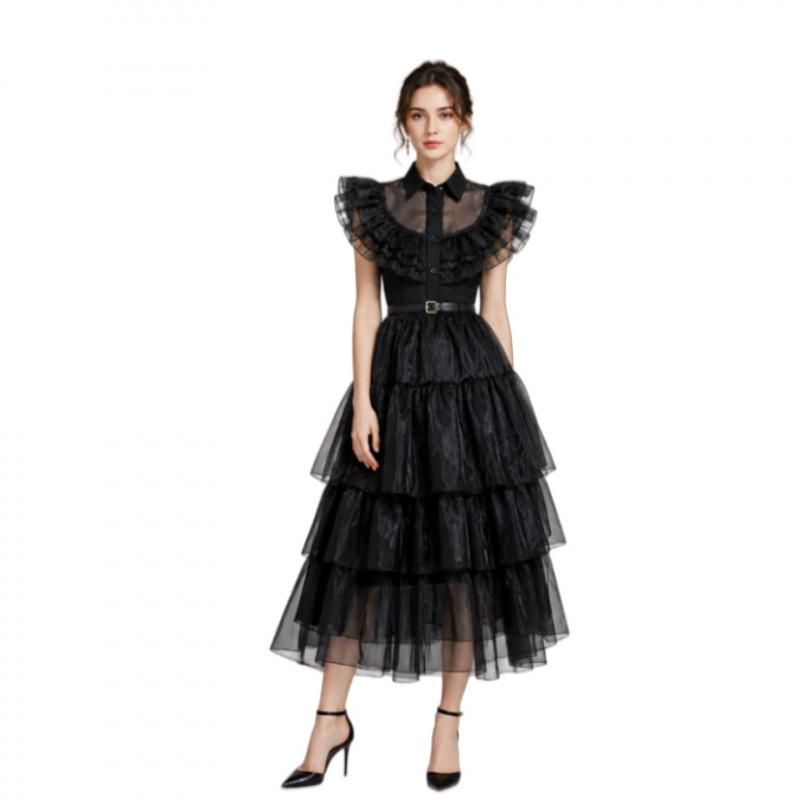Adams family cos dress gauze skirt Wednesday Adams black gauze skirt Adams cosplay dress