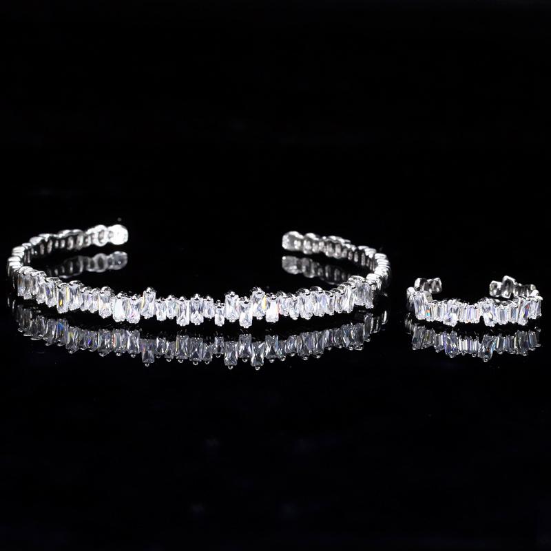 

Набор регулируемых колец и браслетов WWJ Baguette Zirconia серебряный