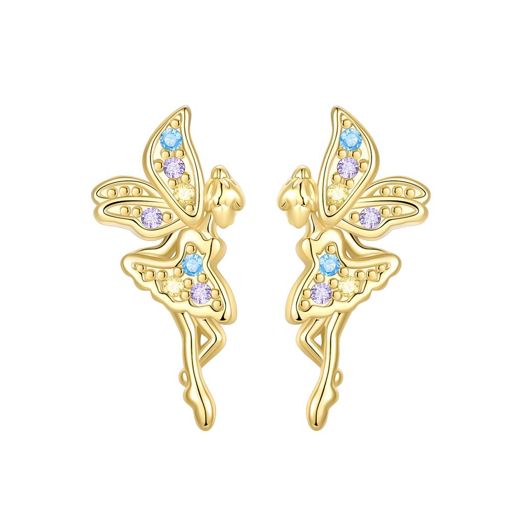 925 Sterling Silver Girl Wings Flower Tulip Earrings Star Petal Women Zircon Ear Studs Sparkling Pave Hoop Earring Jewelry Gift