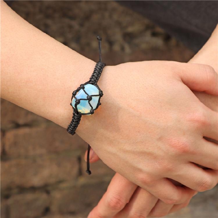 Crystal Holder Bracelet Adjustable Rope Bracelet Cord Handmade Woven Netted Cage