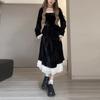 [Original Practice] Hepburn Style Black Velvet Dress Autumn and Winter Women's French Skinny Long Dress