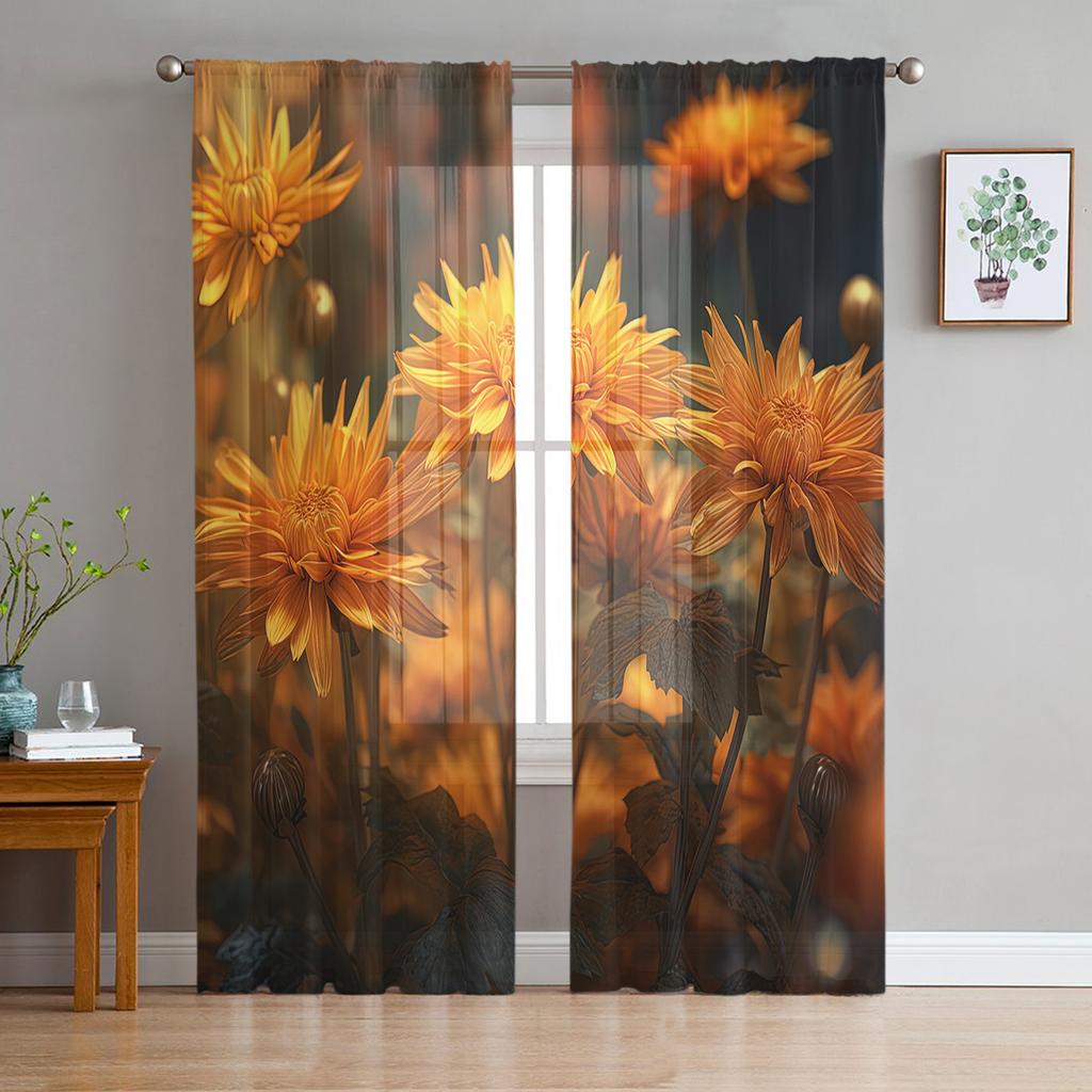 Gradientowe Zasłony Okienne Słonecznikowe z Pąkami Kwiatów Do Salonu Sypialni Kuchni Szyfonowe Przezroczyste Dekoracje Okienne