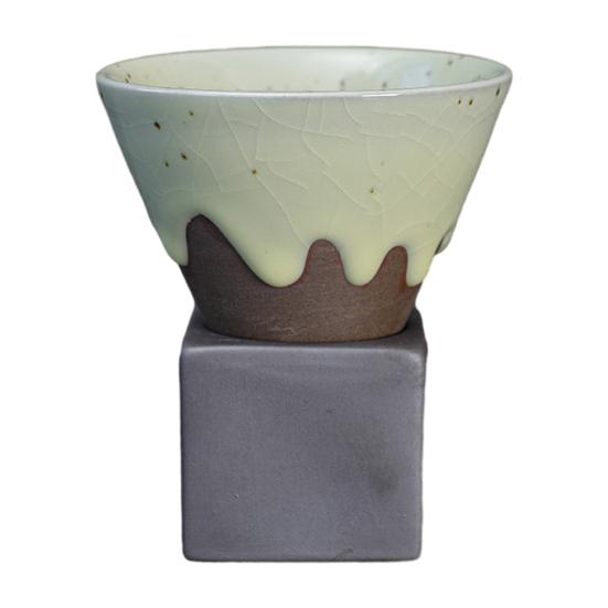 200ML Crude Pottery Funnel Coffee Cup with Base Heat-resistant Handmade Japanese Style Latte Cappuccino Tea Espresso Tapered Mug Birthday Gift