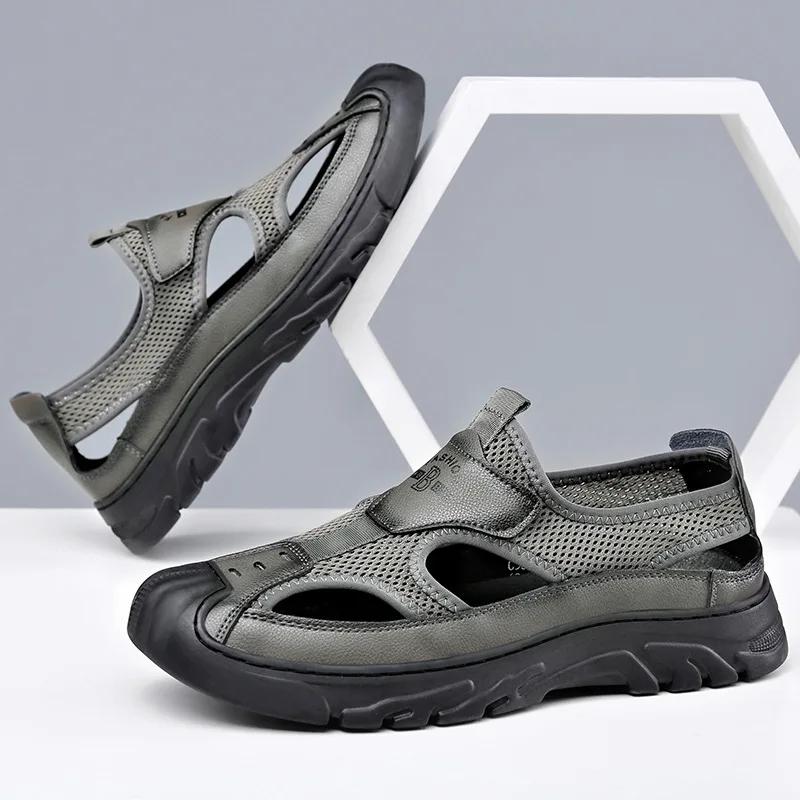 Sandals for Men Fashion Outdoor Casual Sport Sandals Summer Breathable Hollow Out Mesh Shoes for Men Non-slip Platform Sandalias