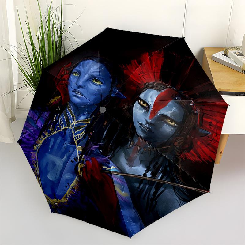 Avatar Inspired Feathered Umbrella: Automatic Opening & Closing, Lightweight 3 Fold Design with Iron Frame Perfect for Fans, Travelers, and