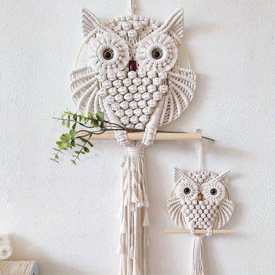 1 Stück Eule Handgewebter Wandteppich Wanddeko Böhmischer Nordischer Stil Heimdeko Wandteppich Baumwollseil Geeignet als Geschenk für Freunde, Kollegen und Familie