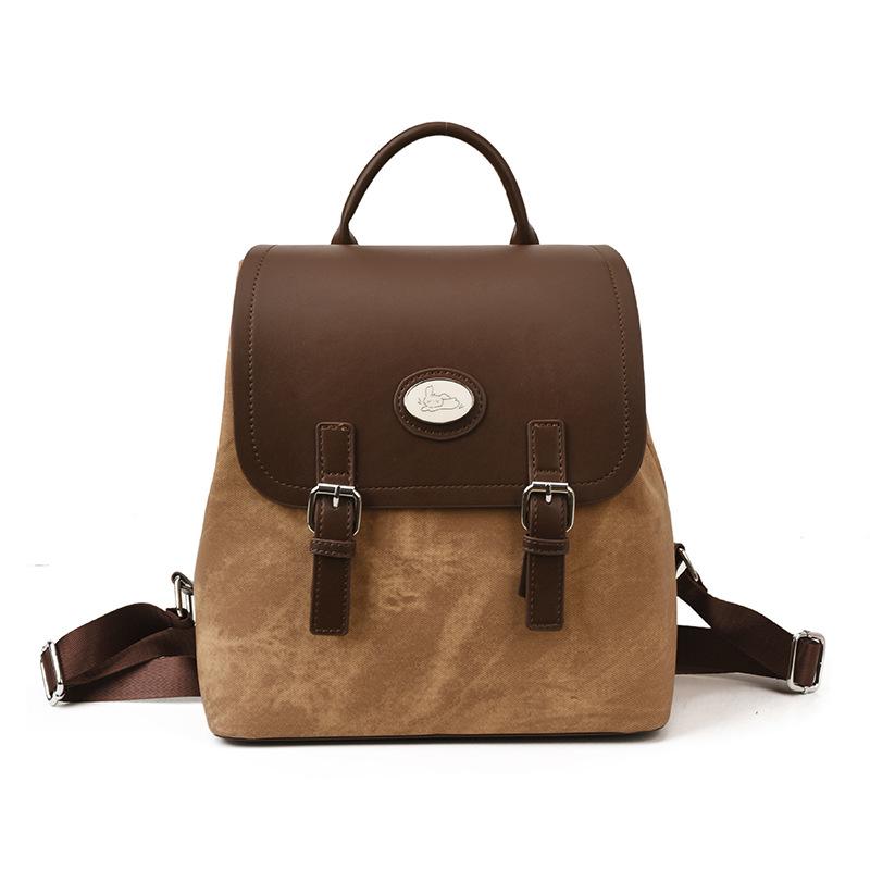 

Vintage splicing backpack bag women s 2025 winter new college style large-capacity commuting going out schoolbag коричневый