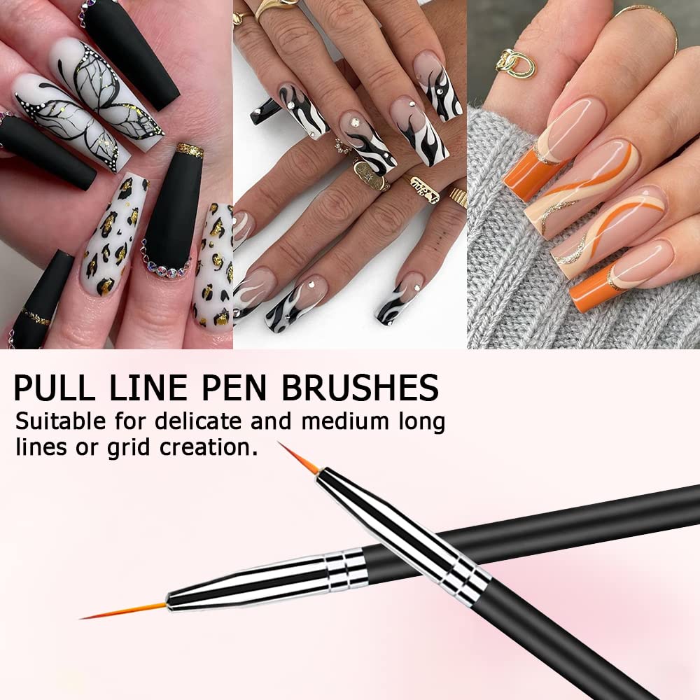 6Pcs Nail Art Brush Design Tip Painting Drawing Carving Dotting Pen FlatFan Liner Acrylic Gel UV Polish Manicure Tools