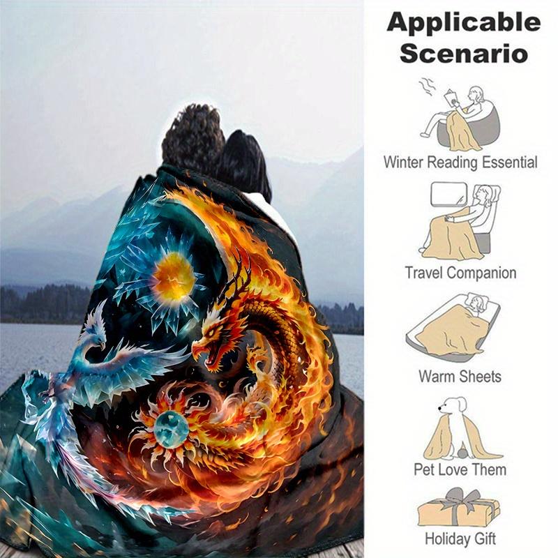 1pc The Dance of Fire and Ice Dragons Blanket  Soft Warm for Home Decor, Living Room, Travel, Camping, Car Blankets, Beach