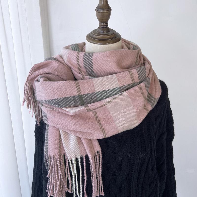 Plaid Scarf Women's Winter Warm Imitation Cashmere Fringed Shawl Dual-purpose Scarf Windproof & Warm, Multi-Color Options for Casual Outings, Office