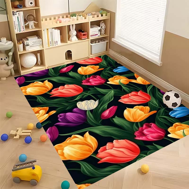 

Luxurious vintage tulip floral pattern floor mat, non-slip, machine washable, suitable for living rooms, bedrooms, and home déco 60x90cm