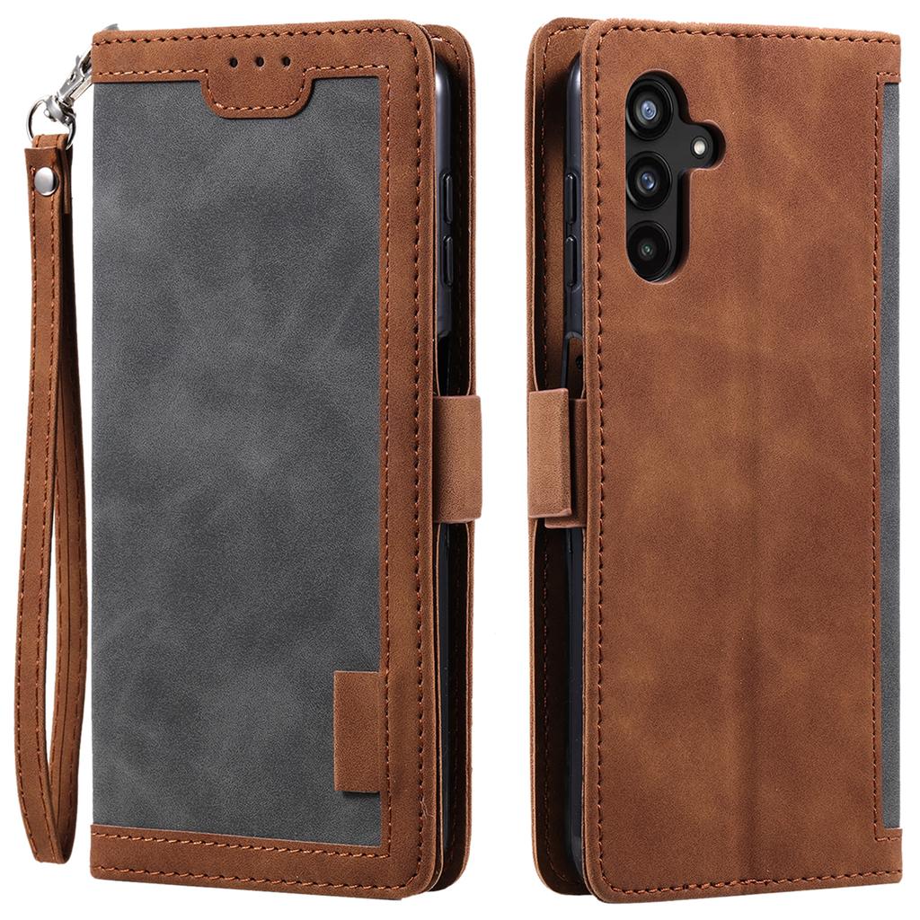 Phone Case for Samsung Galaxy A54 5G Retro Color Splicing PU Leather Flip Stand Wallet Cover with Strap