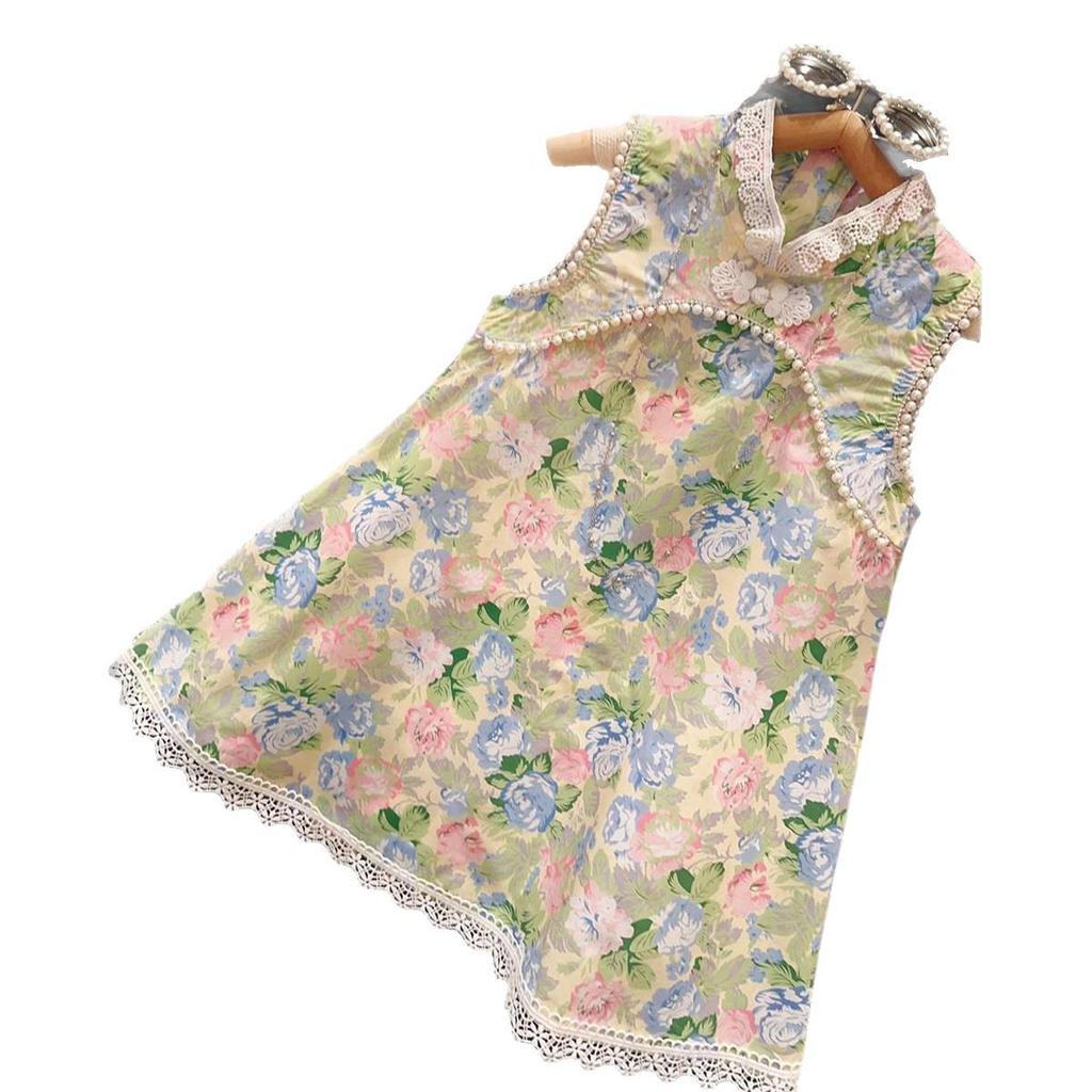 Stylish Summer Cheongsam Dress for Girls - Fashionable Pearl-Printed Design