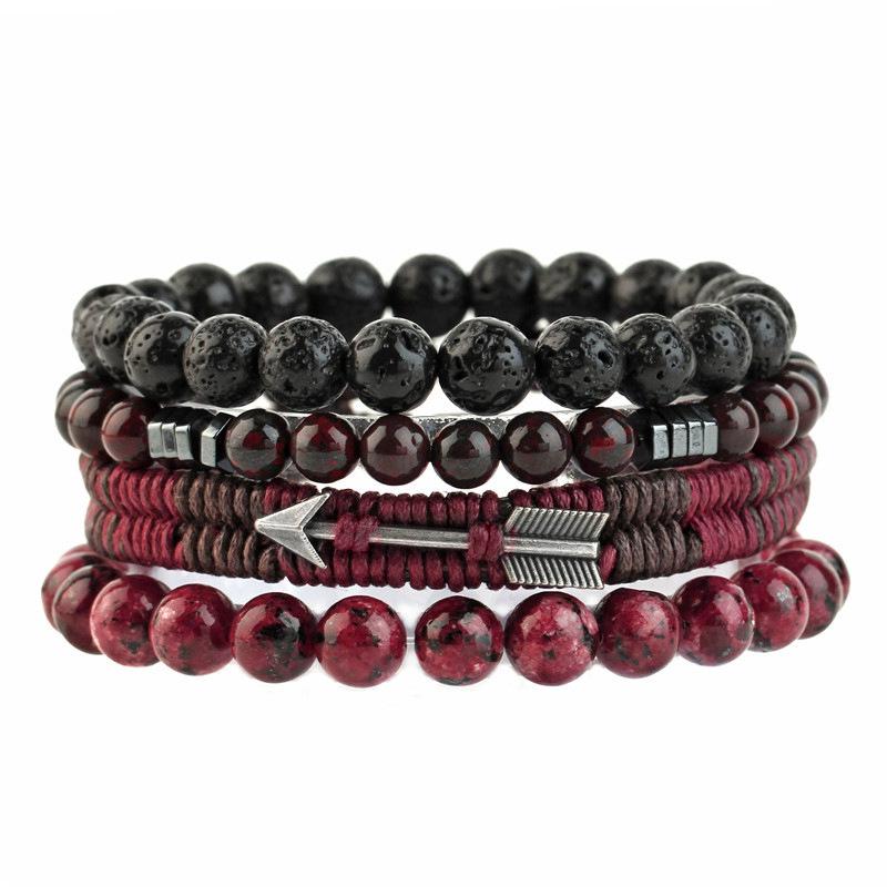 European  American Tiger Eye Volcanic Rock Cowhide Stone Beaded Multi-layer Bracelet