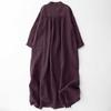 Women's Linen Cotton Button Down Maxi Dress V Neck Long Sleeve Two-Way Wear Casual Tunic