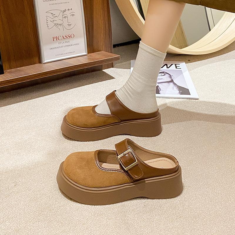 Bottom Birkenstock shoes bag head half slippers women's outer wear 2025 spring new thick-soled one-pedal Birkenstock half-tray single shoes women