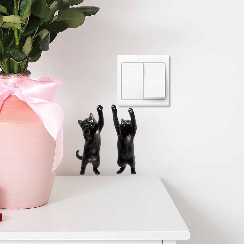 Two Cartoon Quirky Kitten Bedroom Living Room Switch Home Background Beautification Wall Stickers