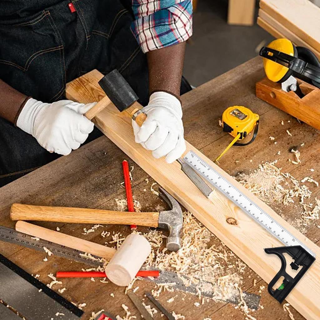 Carpentry Squares Accurate Metal Body Adjustable Angle Square 90/45 Degree Measuring Tool Stainless Steel Multifunctional for