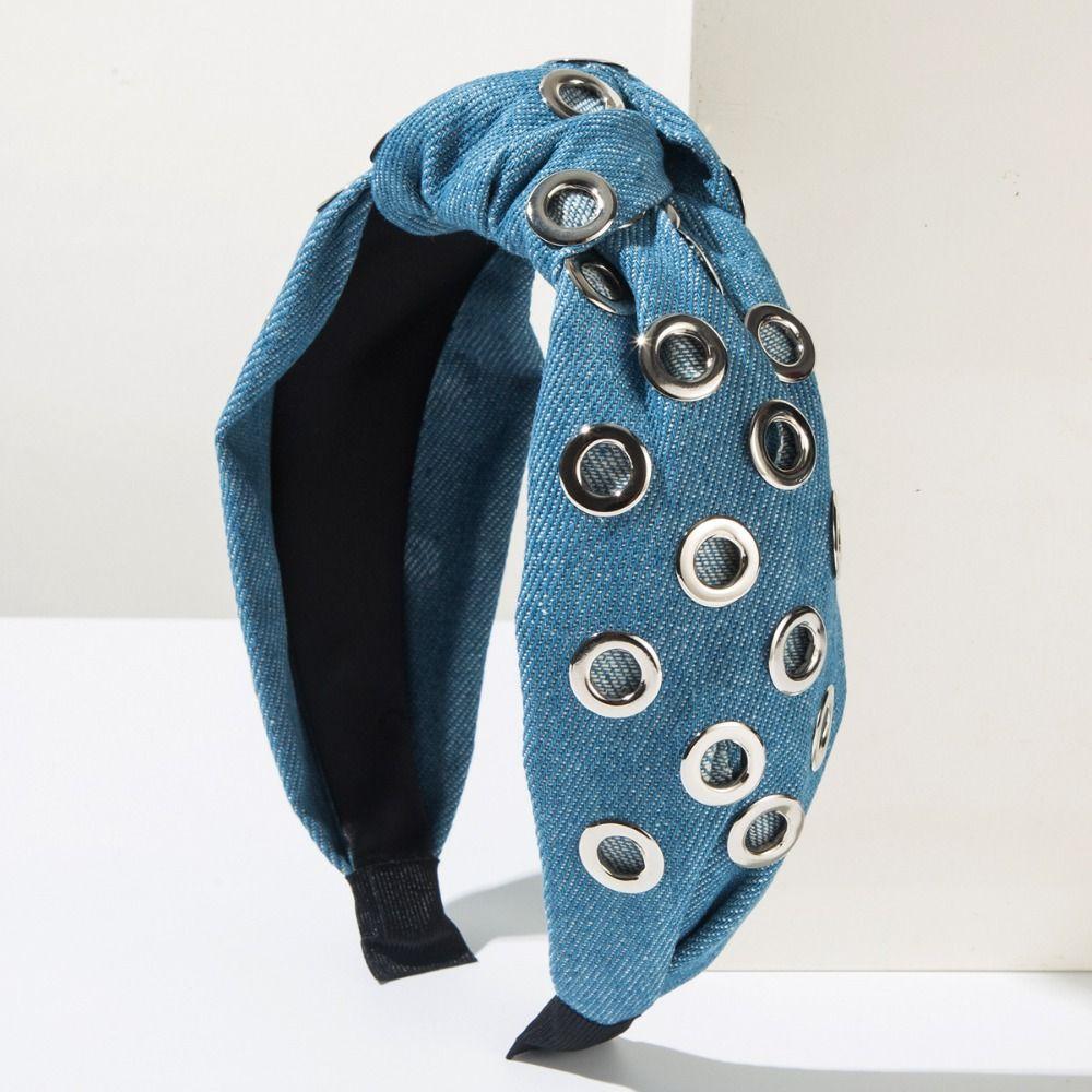 Y2K Denim Headband Wide Hollowed Out Eyelets Headband Hair Accessories Punk Hairband  Party