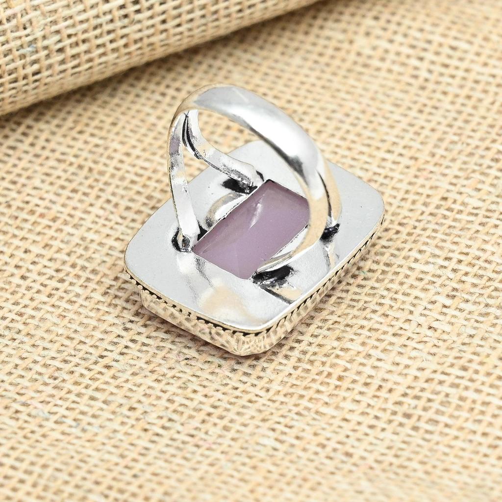Pink Chalcedony Gemstone 925 Sterling Silver Handmade Ring Women Jewelry