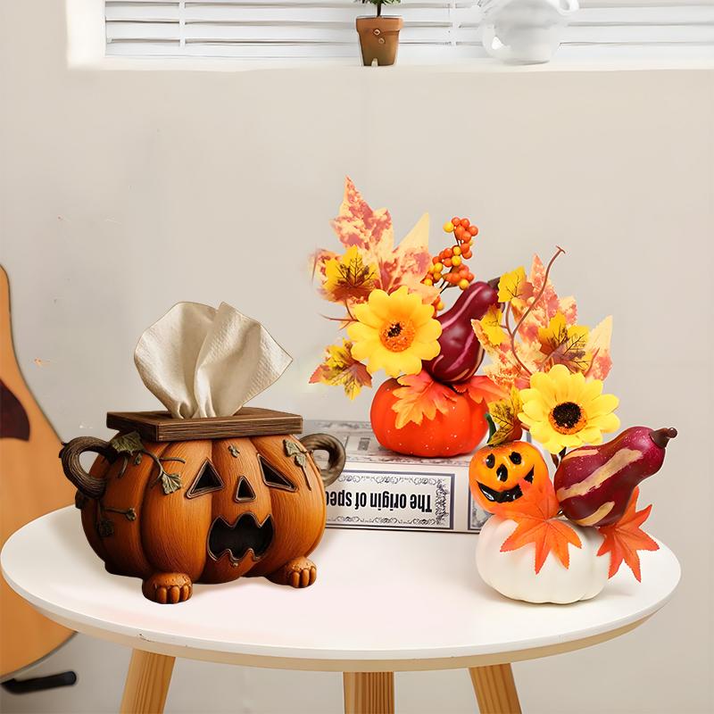 Halloween Pumpkin Tissue Box Holder, Spooky Halloween Tissue Box Cover Decor With Eyes, Pumpkin Sign Toilet Paper Holder