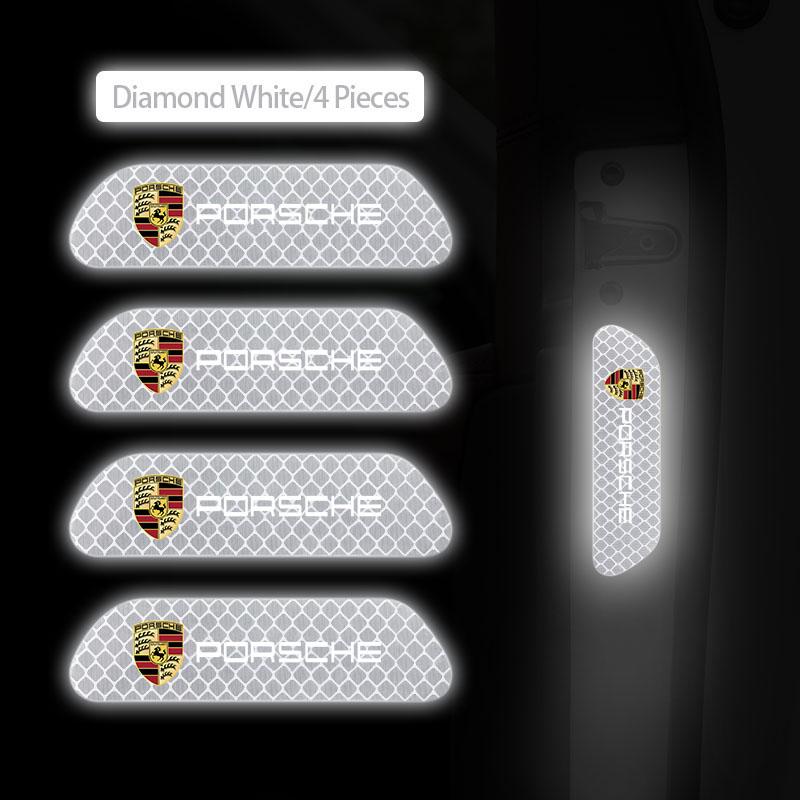 4Pcs Car Door Sticker Safety Warning Reflective Mark For Porsche Cayenne Panamera Macan 911 718 Taycan Boxster Cayman 918 Pajun