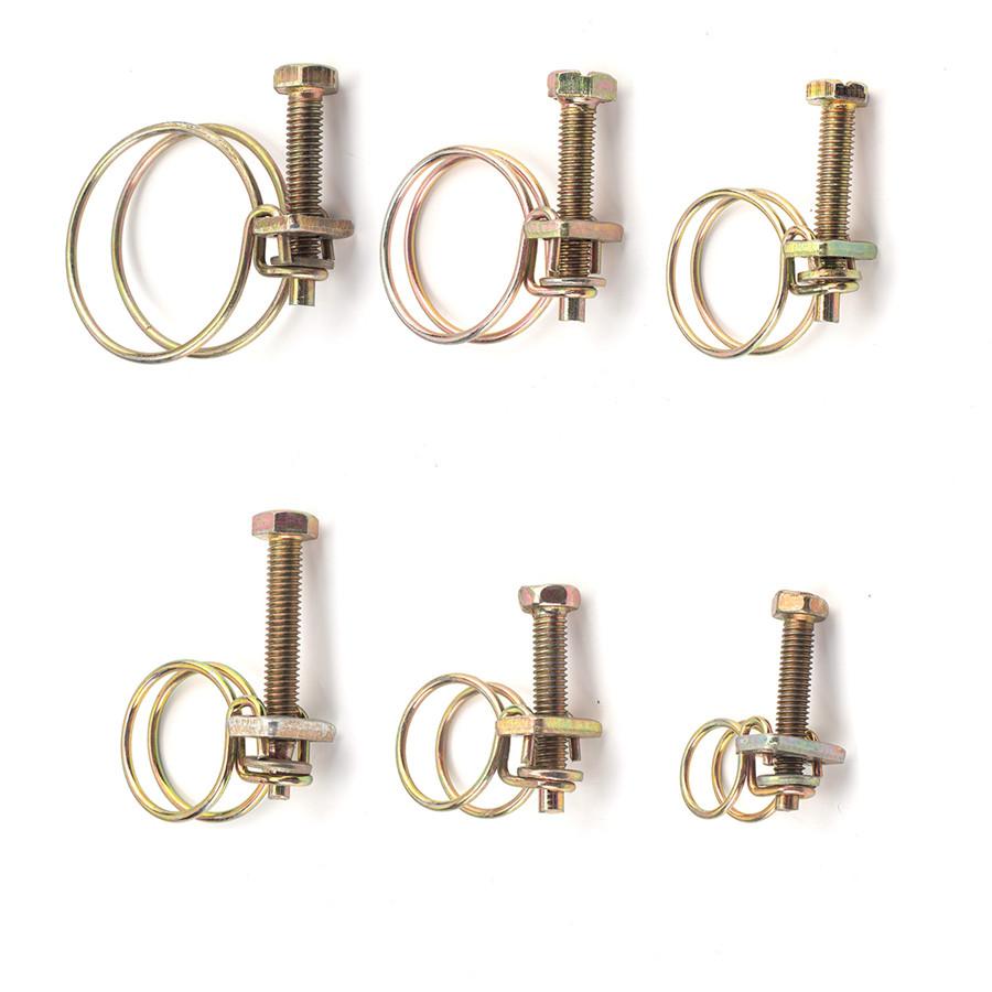42pcs 6 Sizes Double Wire Hose Clamps Pipe Clip w/Screws Bolt Tight Fitting Kit
