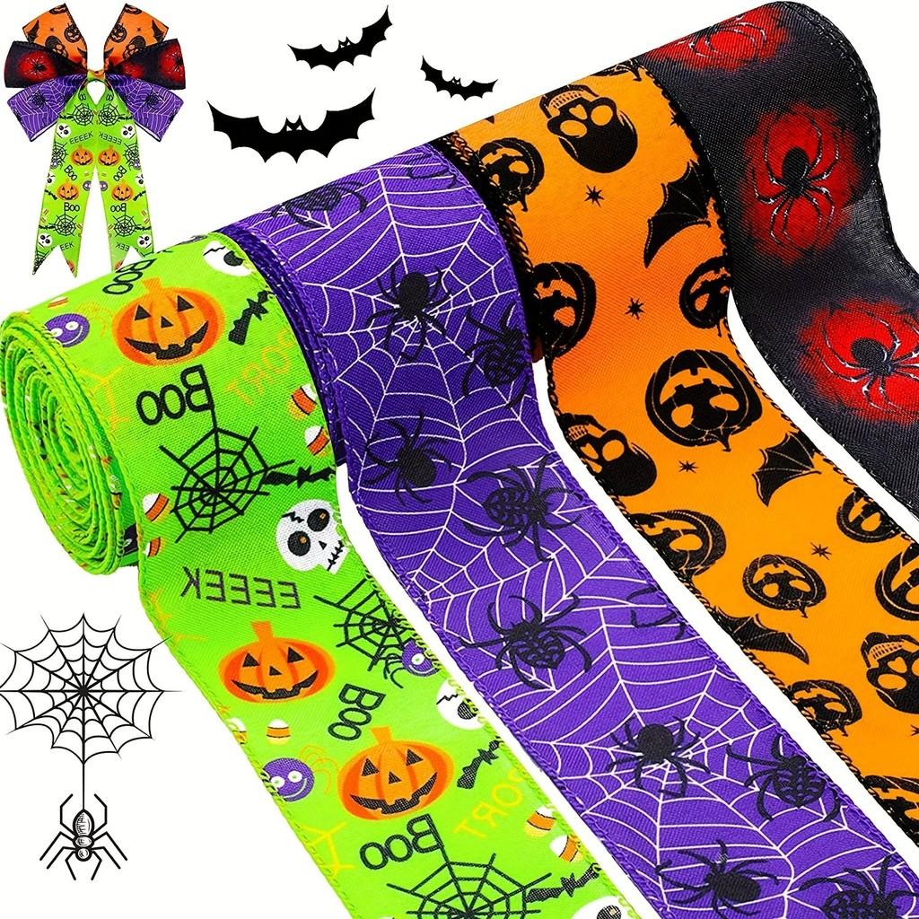Colorful Halloween Pumpkin Spider Ribbon For Festive Decorations And Diy Crafts