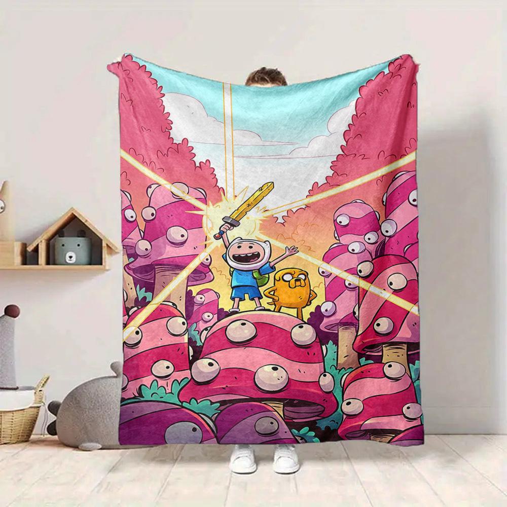 1pc Adventure Time Blanket Lightweight Flannel Throw For Sofa, Bed, Travel, Camping, Livingroom, Office, Couch, Chair, And Bed