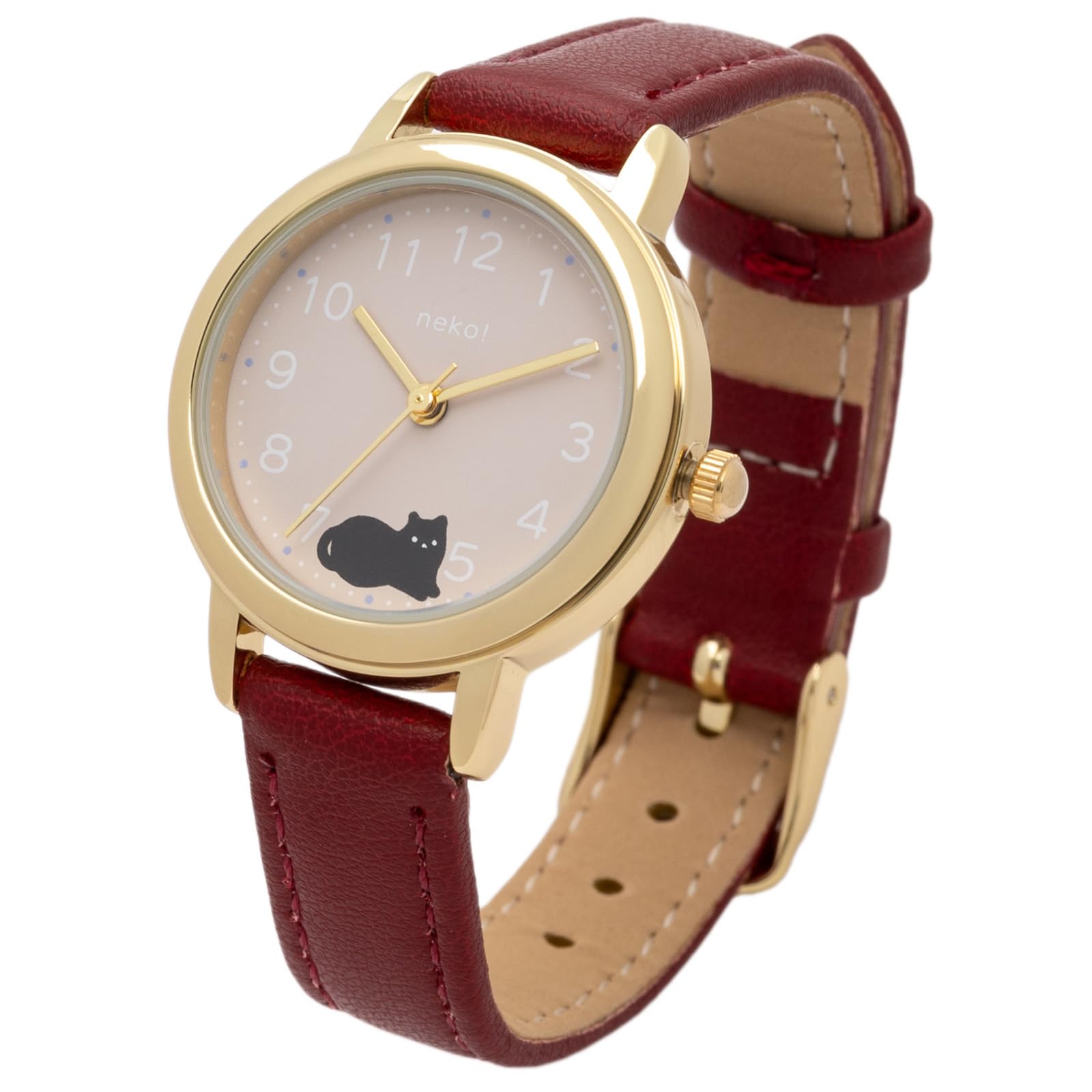 

Fieldwork Animal Watch Ladies Analog Leather Belt Cat Design Fluffy Circle JN035-5 Red