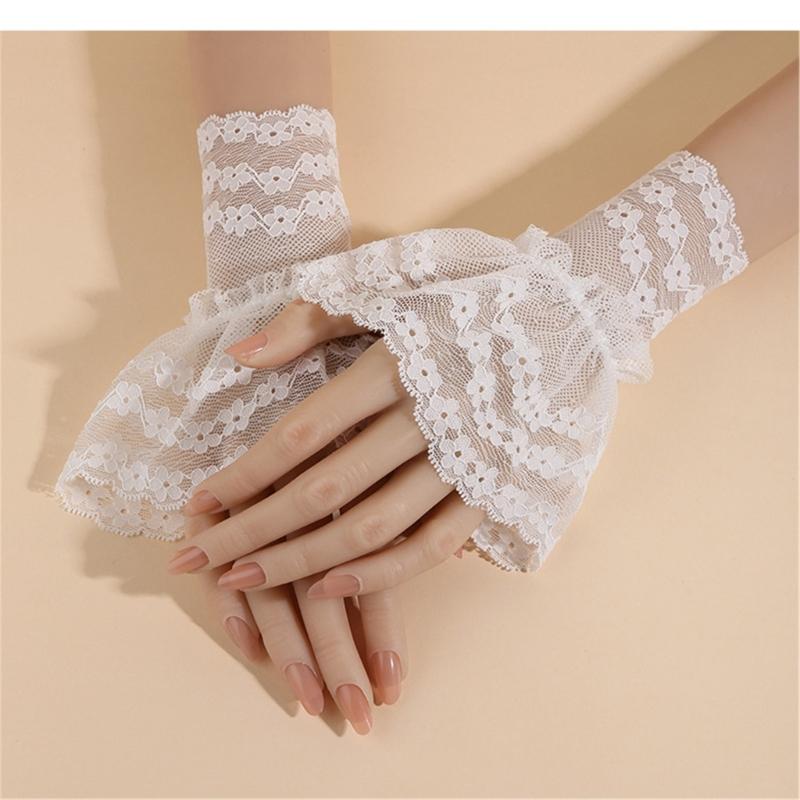 Breathable Wrist Covers With Lace Patterns Sheer Nails Art Photo Props Comfortable Sheer Sleeves